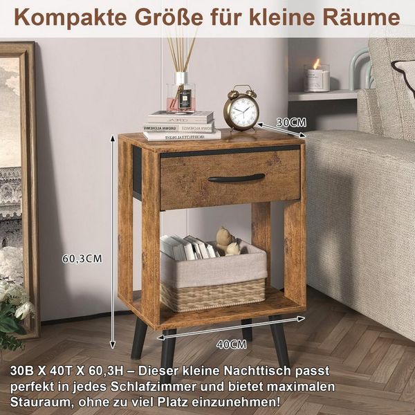 OYRREU Nachttisch Set mit Schubladen, 2 platzsparende Nachtkommoden, OTTO'S CHOICE (Holzoptik 40x30x60 cm, Nachtschrank-Set 2-tlg. Kombination), 2er Beistelltisch platzsparendes Design, harmonisch