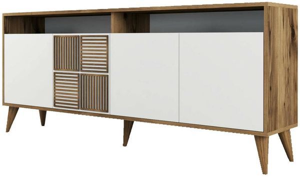 Dmora Konsolentisch Jole, Tisch, Eingangskonsole, Regal, 180x35 h79 cm, Walnuss und Weiß