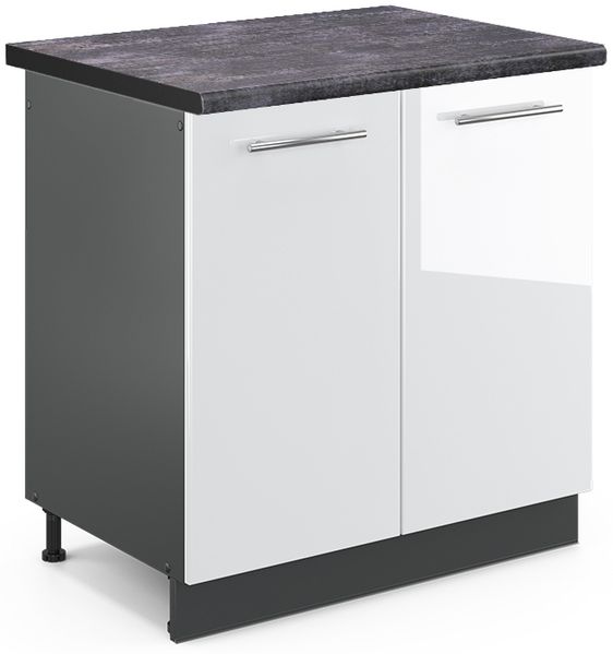 Spülenunterschrank Fame-Line Weiß Hochglanz 80 cm , AP Anthrazit Vicco