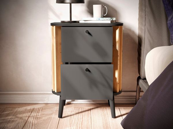 INOSIGN Nachtkommode Stavanger, Höhe 60 cm, Paneel-Stäbchen-Optik, 2 Schubkästen (1 St), Nachtkonsole, Nachttisch, Nako, Kommode