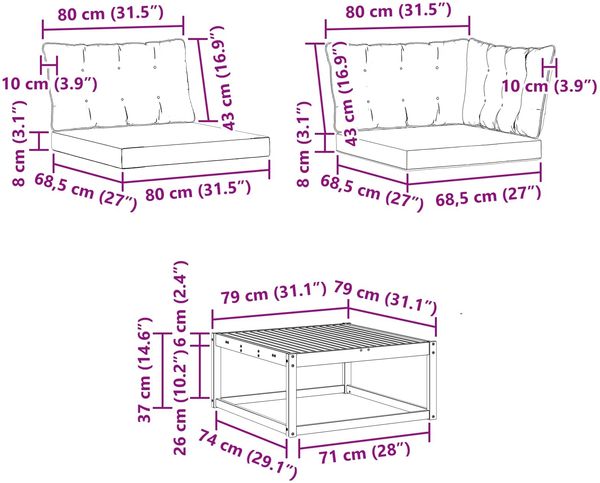 vidaXL Outdoor-Sofagarnitur 7 pcs Weiß und Creme 79 x 79 x 37 cm 3388460 Bild 9