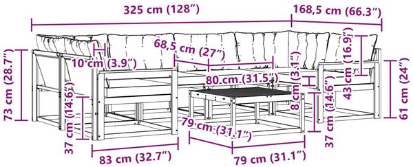 vidaXL Outdoor-Sofagarnitur 7 pcs Weiß und Creme 79 x 79 x 37 cm 3388460 Bild 7