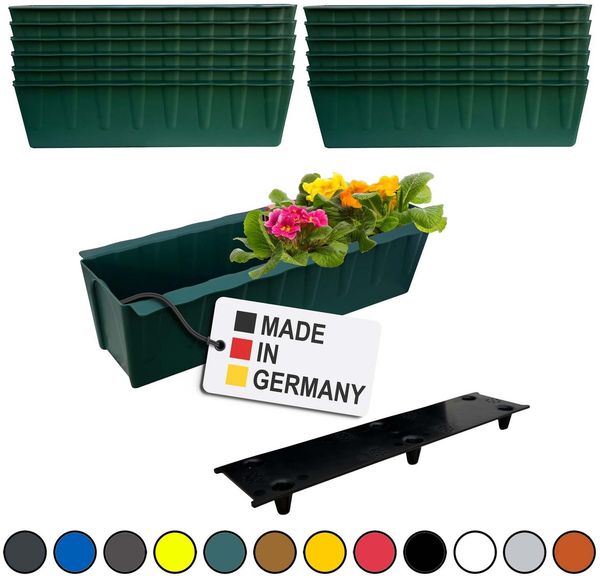 BURI 12 Euro-Paletten Blumenkästen-Einsätze inkl. Bewässerungsmatte | 37,3cm Dunkelgrün | Pflanzkasten für Europalette Palette | Balkonkasten | Blumentopf | aus stabilen Kunststoff | Made in Germany
