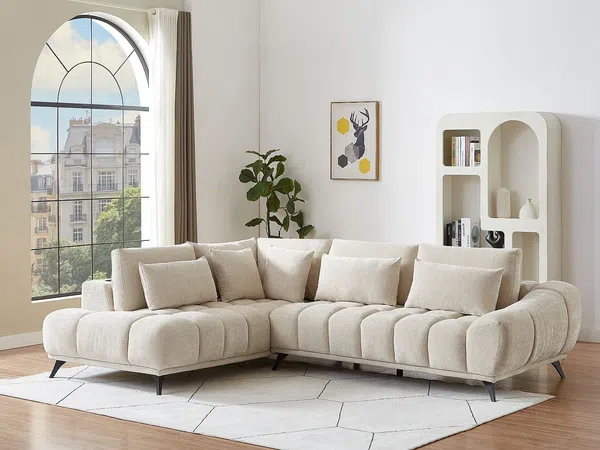 Vente-unique - MAVIRO Sofa Samt Beige - B 213 cm x H 102 cm84 cm x L 285 cm