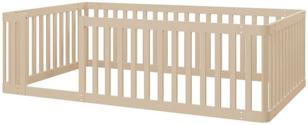BlingBin Kinderbett 90x200 mit Rausfallschutz, Holzbett Massivholz Kiefer (Holzbett, 1-tlg, 1tlg), Bodenbett mit Zaun halbgeschlossen, Montessori Bett Kinder