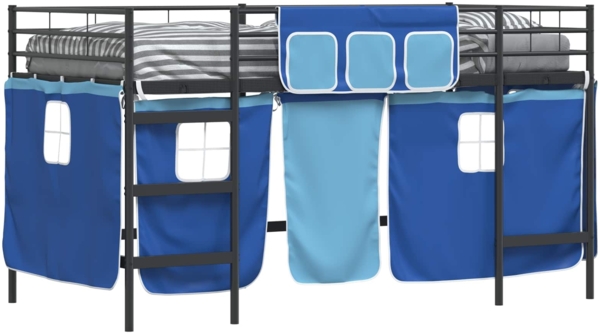 vidaXL Kinder Loft Bettgestell mit Vorhängen Schwarz und Blau 42020795