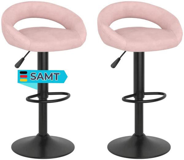 Barhocker KALSII höhenverstellbar 2er Set Rosa Samt | Barstühle drehbar Küchenhocker Thekenhocker für Küche Hausbar