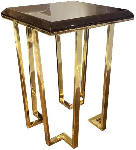 Casa Padrino Luxus Art Deco Beistelltisch Dunkelbraun / Gold 50 x 50 x H. 68 cm - Art Deco Wohnzimmer Möbel