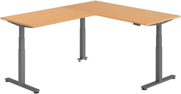 bümö Eckschreibtisch elektrisch höhenverstellbar L-Form: 180x220 cm in Buche, Gestell graphit - Stehschreibtisch mit Memory-Steuerung, elektrischer XXL Schreibtisch für die Ecke, XDSMW-1914-6-G