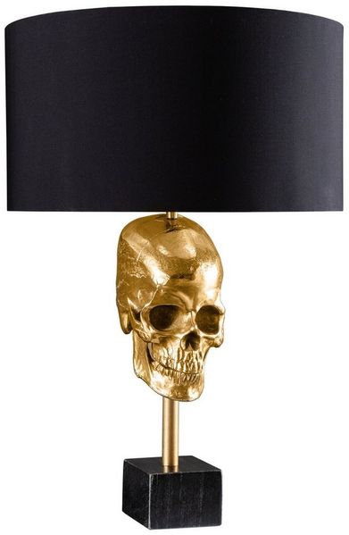 riess-ambiente Tischleuchte SKULL 56cm schwarz / gold, Ein-/Ausschalter, ohne Leuchtmittel, Wohnzimmer · Marmor · Metall · Totenkopf · Modern Design