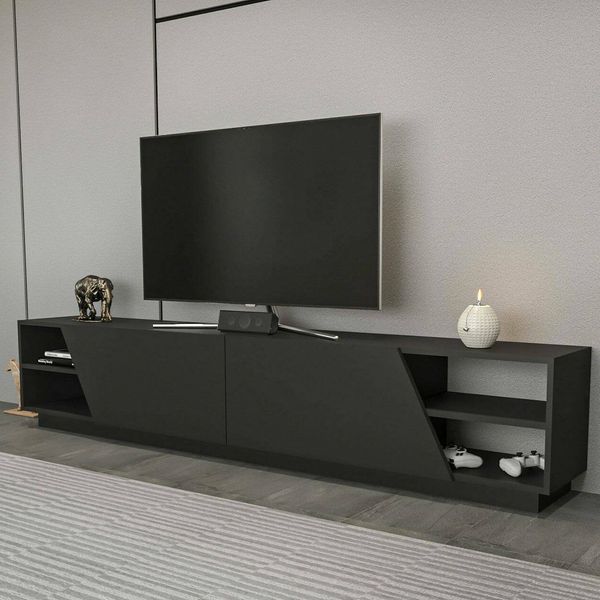 Dmora TV-Schrank Nyx 240 x 37,1 x 47,4 cm Schwarz 3 Böden 4 Fächer