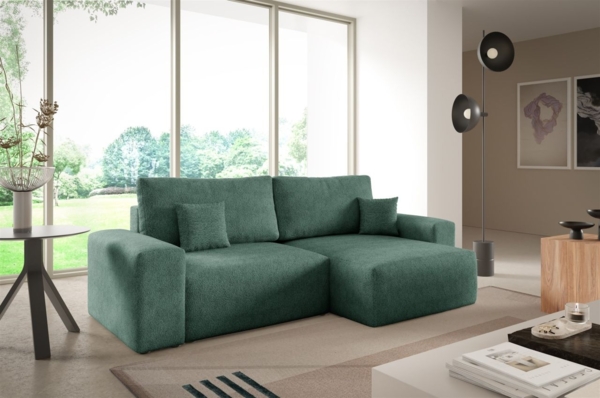 Ecksofa Schlafsofa Sofa ARONA XS in Stoff Centaur Meeresgrün Ottomane Rechts