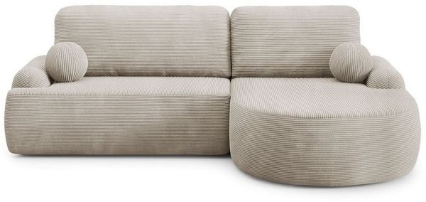 Lookway Ecksofa CLEO CORD Rundes Ecksofa mit Schlaffunktion und Bettkasten