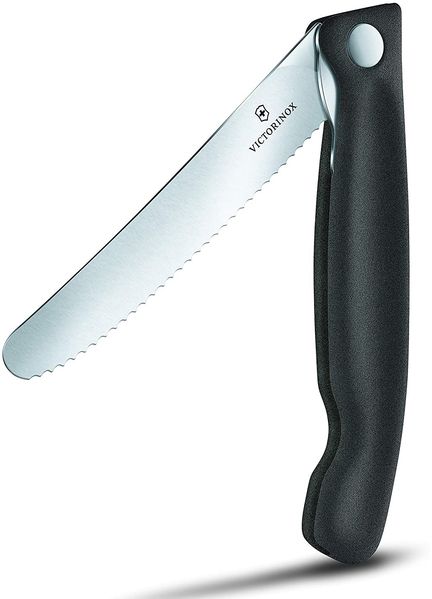 Victorinox Swiss Classic faltbares Gemüsemesser Wellenschliff (11 cm), Schwarz