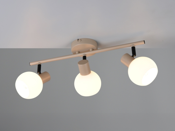Deckenstrahler BOBA 3-flammig aus Metall in Beige mit Glasschirmen, Breite 45cm