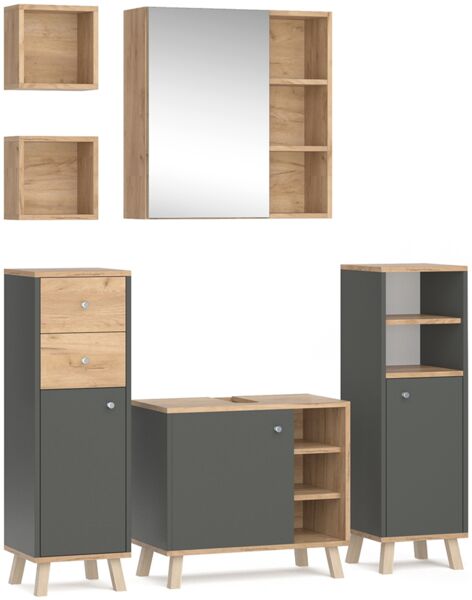 Badmöbel-Set Senyo Anthrazit 5 Teile, mit Regalen Vicco