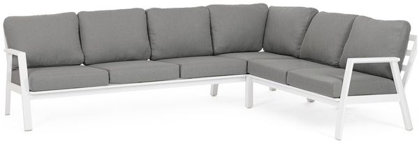 Gartenecksofa Oinimola - Aluminium Weiß, Olefin-Stoff Dunkelgrau