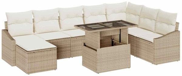 vidaXL Garten-Sofa-Set mit Kissen mit Speicher 9 pcs Beige und Creme 3357794