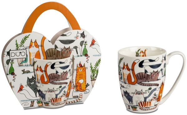 formano Tasse Classic, Porzellan, in Geschenkbox, Weiß, Katzen, H: 10cm