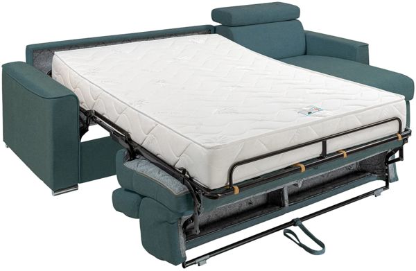 Vente-unique - Ecksofa mit Matratze - Ecke wechselbar - Stoff - Blau - Liegefläche mit Lattenrost mit breiten Latten 160 cm - Matratze 22 cm - Memory Schaum - VIZIR Bild 5