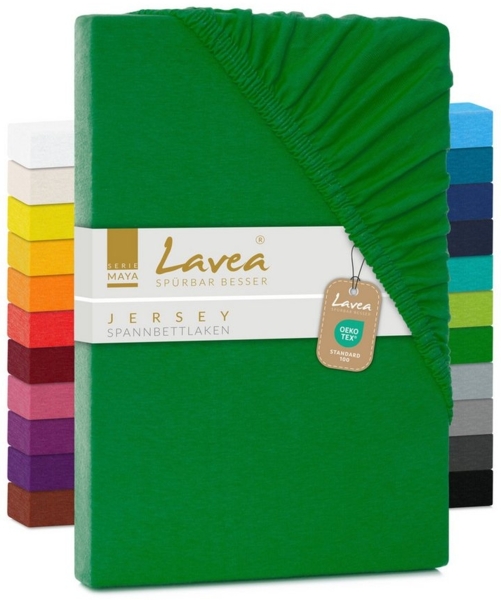 Jersey Spannbettlaken, Spannbetttuch, Lavea Serie Maya, 200x220 cm für Boxspring- und Wasserbetten, Waldgrün, 100% Baumwolle, hochwertige Verarbeitung, mit Gummizug