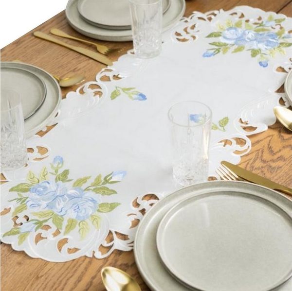 HTI-Living Tischläufer Tischläufer 40 x 90 cm blaue Rosen (Stück 1-tlg, 1 Tischläufer), Tischdecke