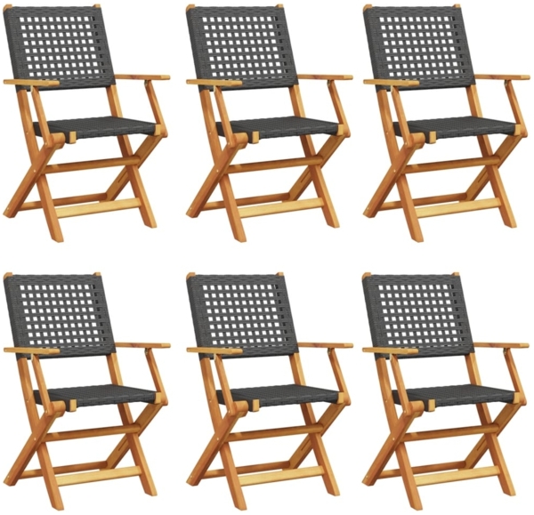 vidaXL Gartenstühle 6 Stk. Klappbar Schwarz Poly Rattan & Massivholz 3214557