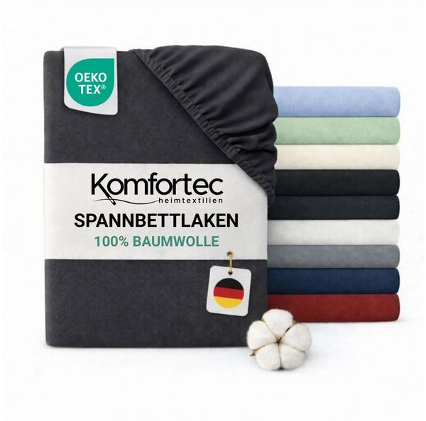 Komfortec Spannbettlaken Jersey 100% Baumwolle – 120x200 cm – 135g/m² – Weich, Atmungsaktiv & Hautfreundlich – Mit Rundumgummi – Oeko-Tex Zertifiziert – Für Boxspring, Topper & Matratzen – Anthrazit Bild 5
