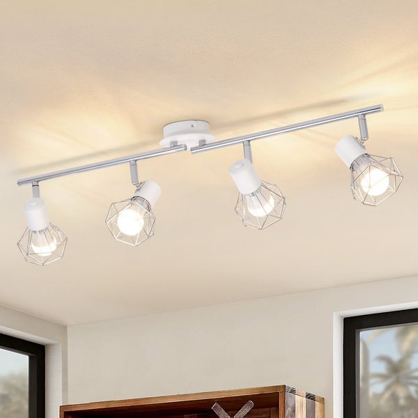 ZMH Deckenstrahler 4 Flammig Vintage Deckenspots - Deckenleuchte Industrie Retro E14 Deckenlampe Schwenkbar 350°Weiß Metall Hell innen Küchenlampe für Wohnzimmerlampe Kinderzimmer