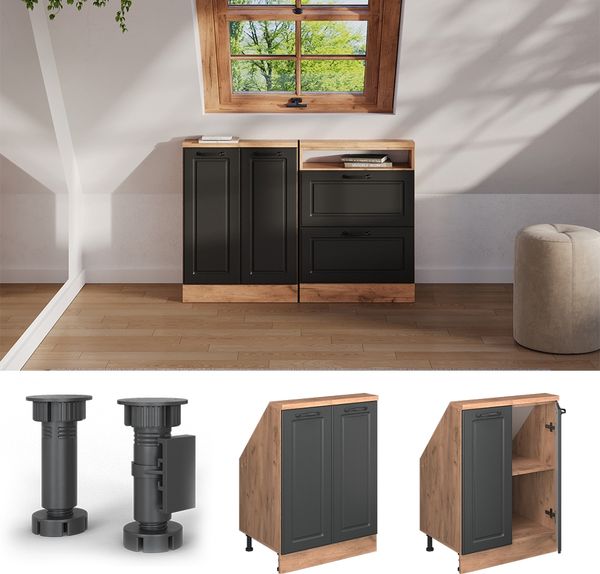 Küchenschrank für Dachschrägen R-Line Anthrazit Landhaus 60 cm mit 2 Türen Vicco Bild 2