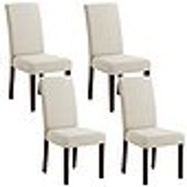 VASAGLE Esszimmerstuhl 4er Set, Küchenstuhl, Parsons-Stuhl, hohe Rückenlehne, für Esszimmer und Küche, dickes Sitzkissen, cremeweiß