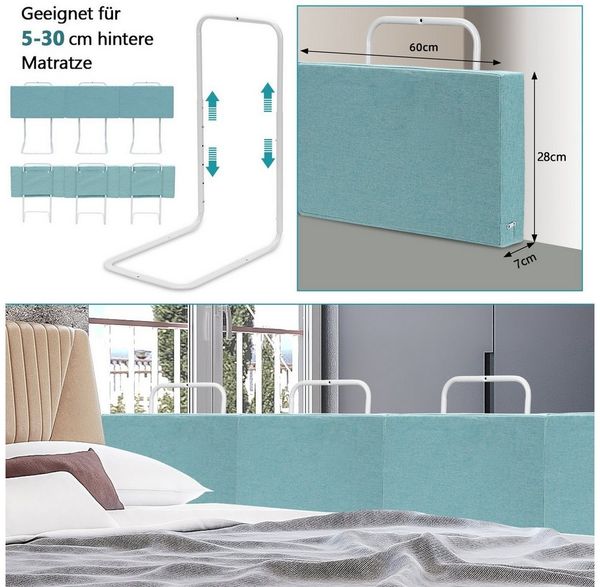 Clanmacy Bettschutzgitter Kinderbettgitter, 2x Bettgitter, Grün,120cm, H: 28 cm