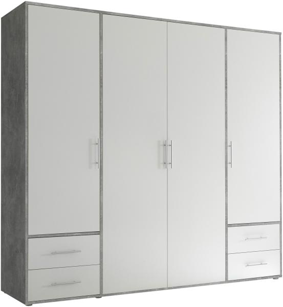 Kleiderschrank >Valencia< (BxHxT: 206x195x60 cm) in Beton Optik / Weiß