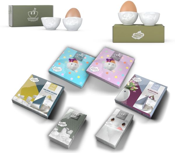 Fiftyeight 4er Eierbecher Set - LECKER & OCH BITTE & GLÜCKLICH & HMPFF - weiß +
