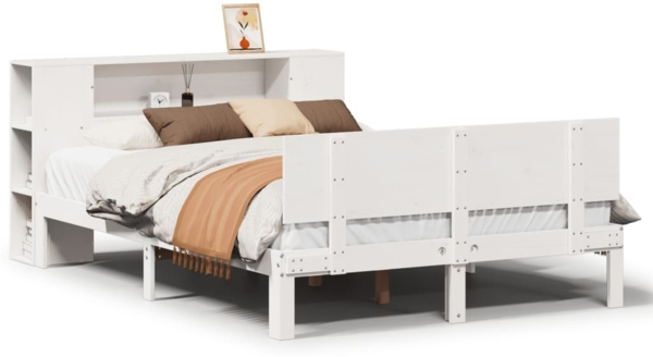 vidaXL Massivholzbett mit Regal ohne Matratze Weiß 160x200 cm Kiefer 3322637