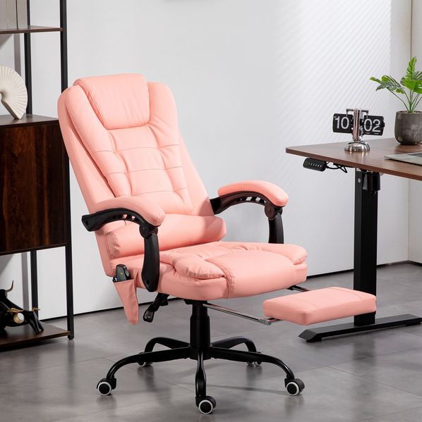 Bürostuhl 67 x 67 x 111-121 cm mit Massagefunktion, Liegefunktion und Fußstütze in Rosa