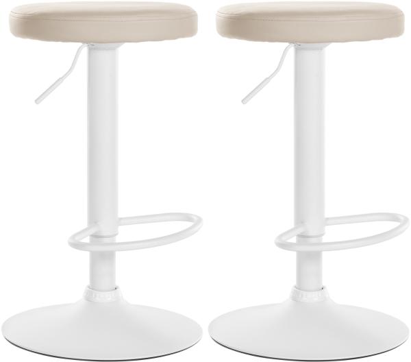 CLP 2er Set Barhocker Ponte Kunstleder höhenverstellbar und drehbar,creme Metall matt weiss