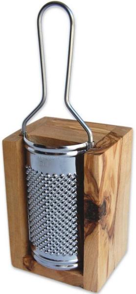 Olivenholz-erleben Käsereibe, Edelstahl, Olivenholz, kleine Metallreibe, aus für Muskat