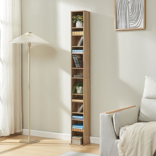 CD Regal Tynset 175x20x20 cm mit 12 Fächern Sonoma-Eichenoptik [en. casa]