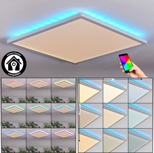 hofstein Panel dimmbare Deckenleuchte aus Metall/Kunststoff in Weiß, LED wechselbar, Deckenleuchte, RGB Farbwechsel, 2700-6500 Kelvin, CCT, Smart Home/App