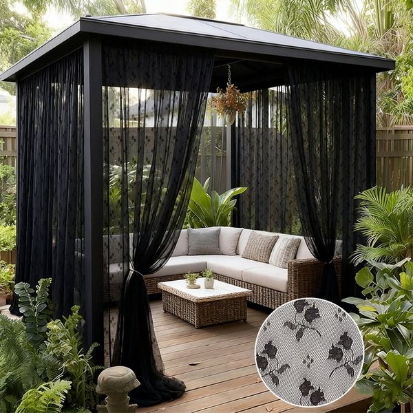 Sunicol Vorhang Floraler Outdoor Vorhang, Moskitonetz mit Kederband, Blumenmuster (2 St), Mesh-Gardine für Nsektenschutz Pavillon, Terrasse, Balkon