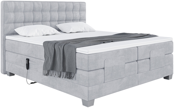 MEBLINI Boxspringbett Elektrisch EDISON 140x200 cm mit Bettkasten - H3/Hellgrau Samt Polsterbett - Doppelbett mit Toppers & Taschenfederkern-Matratzen