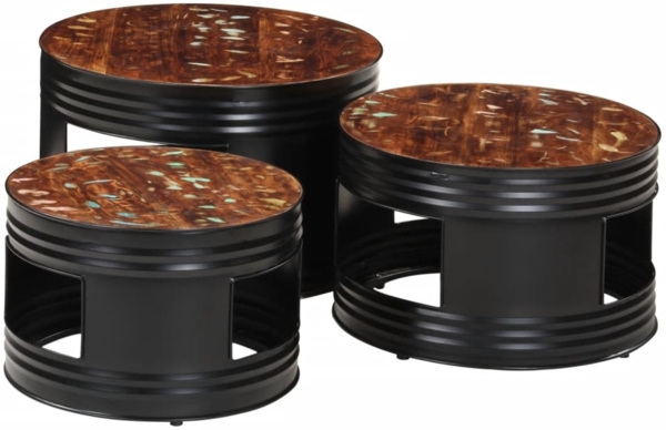 vidaXL Beistelltische Fass-Design 3 Stk. Massives Altholz 358936