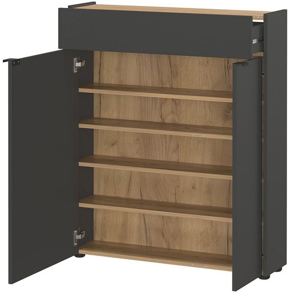 Lomadox Schuhschrank ABERDEEN-01 in graphit und Eiche, 2 Türen, 1 Schublade