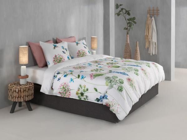 Zo! Home Mako-Satin Bettwäsche 155x220 Kolie Vögel Blumen rosa grün blau