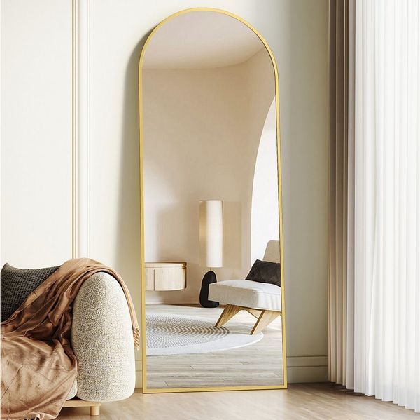 Boromal Spiegel Flur Ganzkörper 150x50 Wandspiegel Gold groß Flurspiegel modern Oval (Ganzkörperspiegel, Rundbogen), für Flur,Garderobe,Schlafzimmer,Wohnzimmer,Friseurladen,Hotel