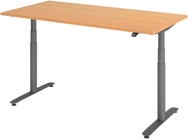 bümö elektrisch höhenverstellbarer Schreibtisch 160x80 cm mit Memory, Bluetooth & App-Steuerung - Schreibtisch höhenverstellbar elektrisch , elektrischer Schreibtisch Buche, Gestell graphit, XDLR-16-6-G