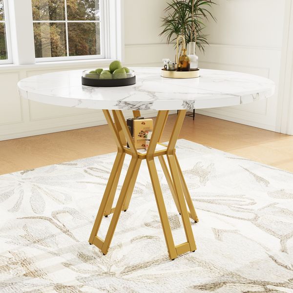 Merax Runder Esstisch (100 x 100 x 76 cm), leichter und luxuriöser runder Tisch für 4-6 Personen, Gold