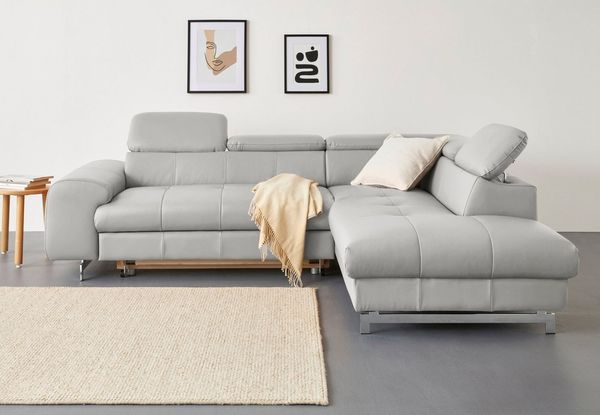COTTA Ecksofa Chef L-Form, mit Kopfteilverstellung, edle Metallkufen, wahlweise mit Bettfunktion