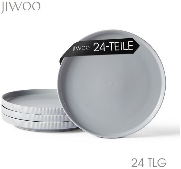 JIWOO Teller 4er Ø27,7cm, Speiseteller Steakteller Dessertteller Brotteller Plate, (24 St), Keramik Hochwertiges Tellerset Grau Mikrowellen spülmaschinenfest